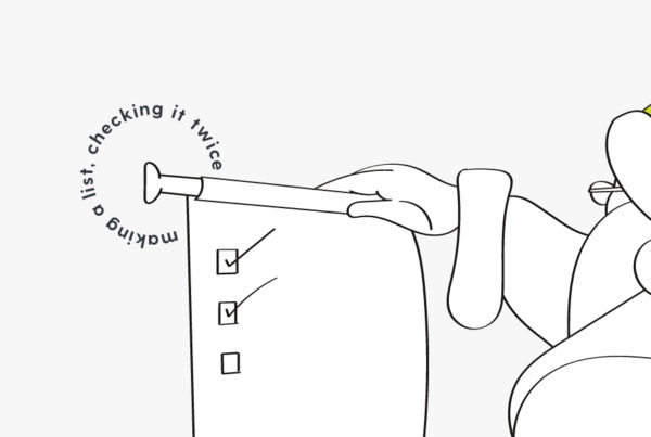 Santa illustration reviewing a marketing planning checklist, checking it twice