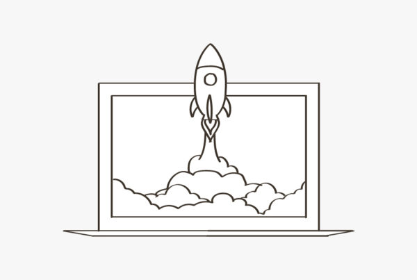 an image of a rocket ship taking off on a computer on a blog about ai marketing