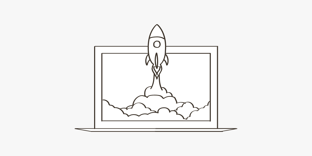 an image of a rocket ship taking off on a computer on a blog about ai marketing