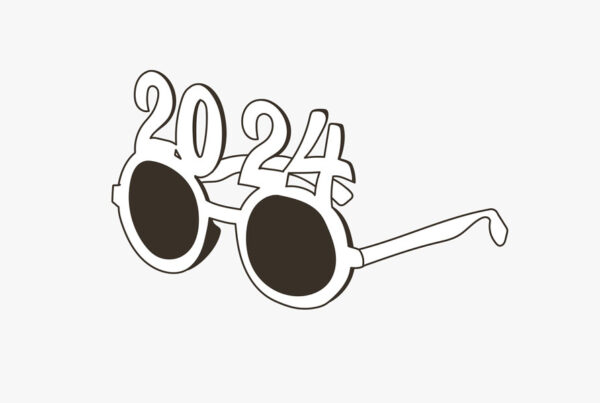 A drawing of glasses with "2024" on them on a blog about your 2024 marketing strategy