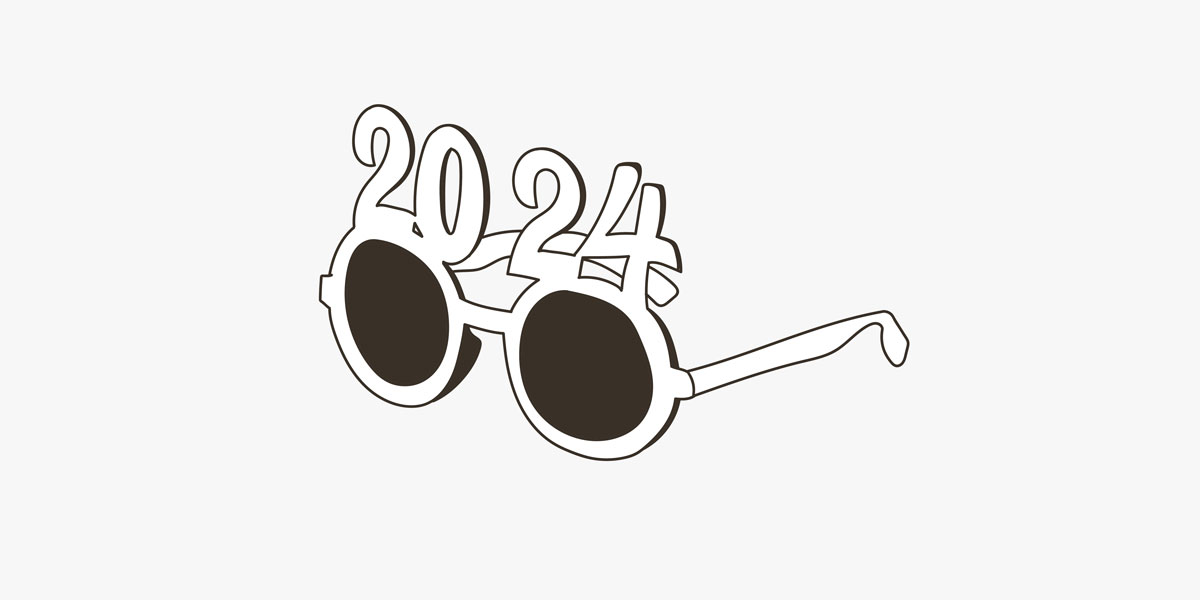 A drawing of glasses with "2024" on them on a blog about your 2024 marketing strategy
