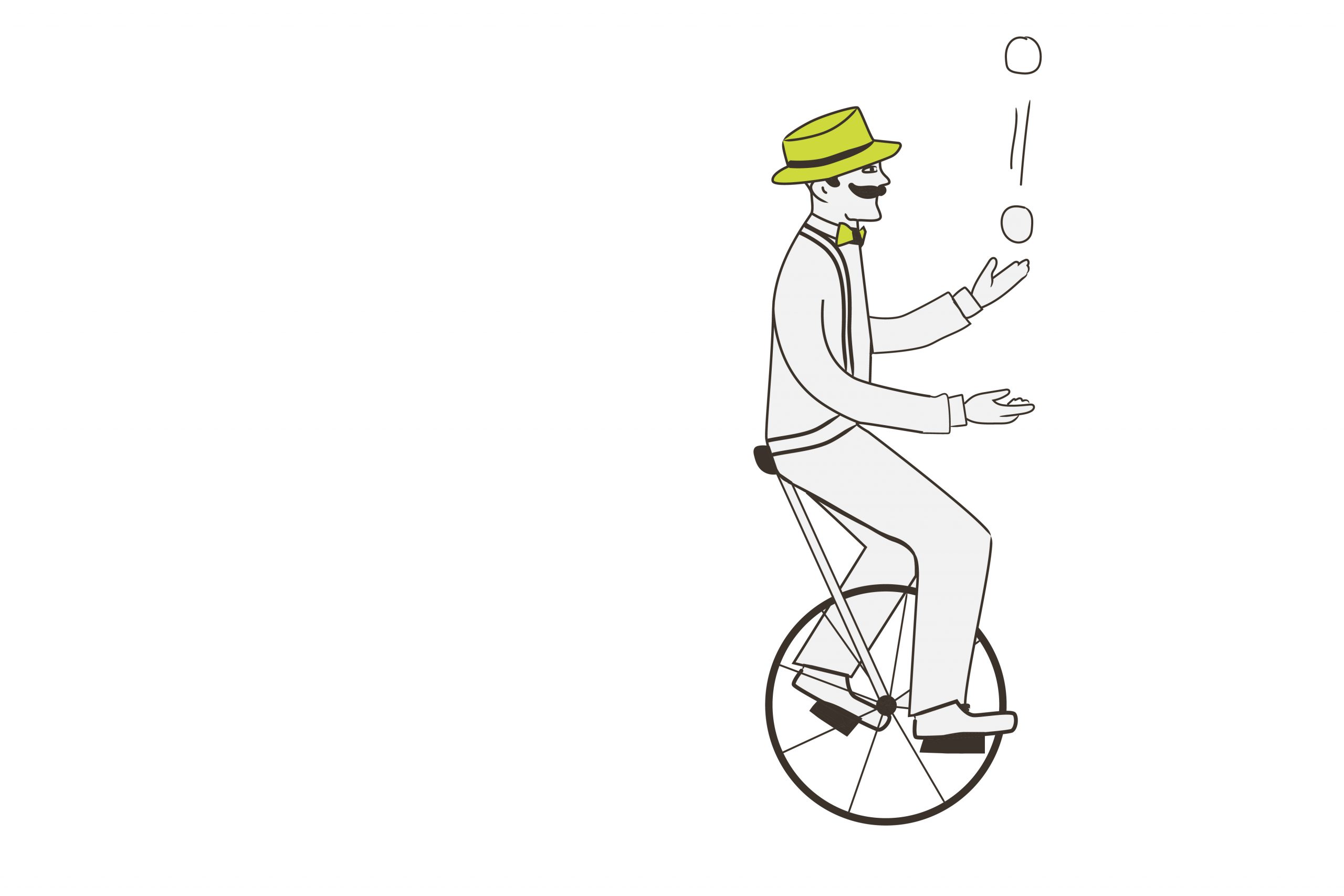 Outmark brand ambassador Otto juggling on a unicycle - marketing outsourcing