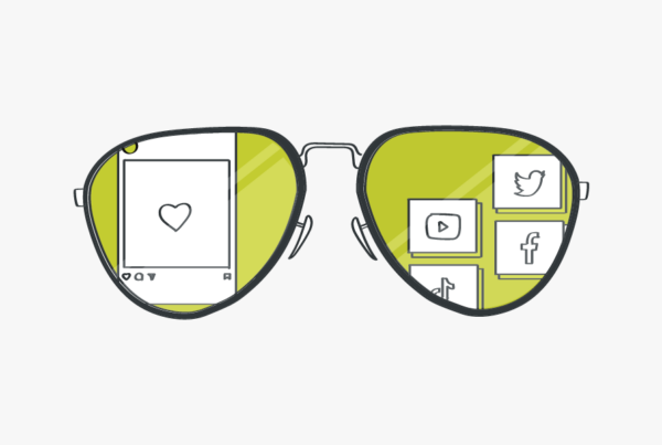 Sunglasses with reflection of social media platforms to make content for.