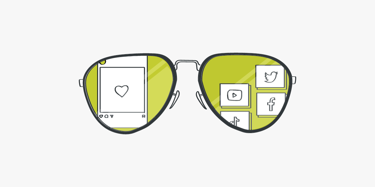 Sunglasses with reflection of social media platforms to make content for.