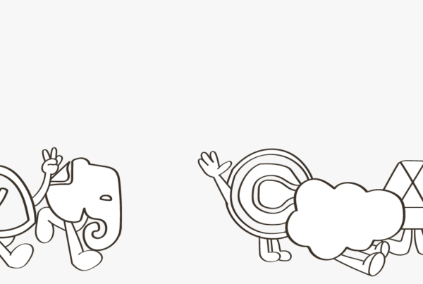 An illustration of different organizational tools icons: basecamp, evernote, calendly, salesforce, and google suite
